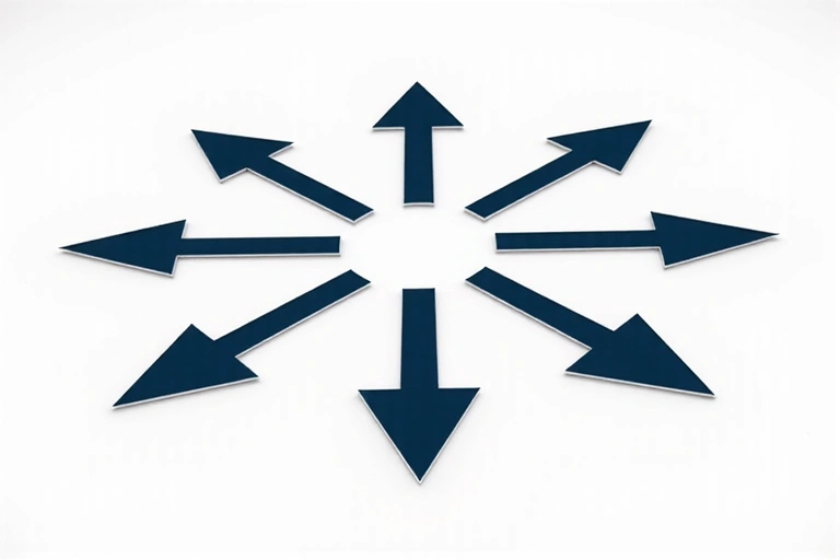 Frecce stilizzate che puntano verso diversi siti web, simboleggiando link esterni