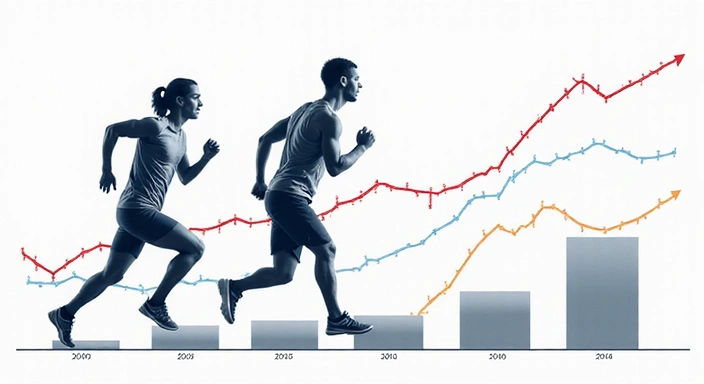 Atleta che corre con grafici di miglioramento delle prestazioni