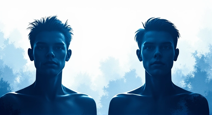 Silhouette astratta prima e dopo, blu e bianca